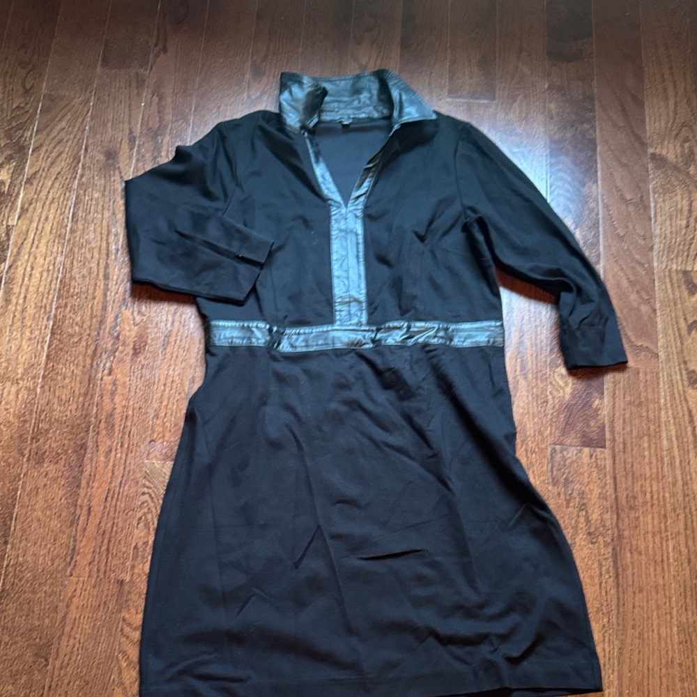 Talbots Ponte Knit faux leather trim dress